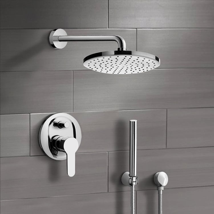 Shower Faucet Chrome Shower System with 8 Inch Rain Shower Head and Hand Shower Remer SFH21